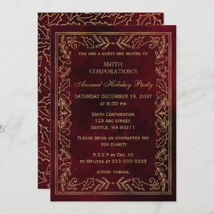 Invitación Fiesta de vacaciones de Red Gold Elegant Corporate