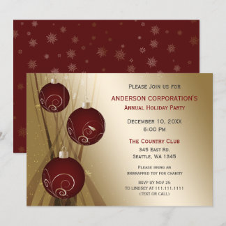 Invitación Fiesta de vacaciones de Red Gold Festive Corporate