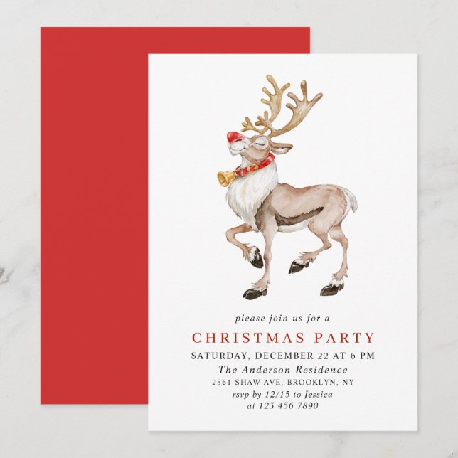 Invitación Fiesta de vacaciones de renos Personalizados de Na (Anverso / Reverso)