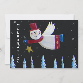 Invitación Fiesta de vacaciones de Snowman, arte popular prim