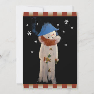 Invitación Fiesta de vacaciones de Snowman, arte popular prim