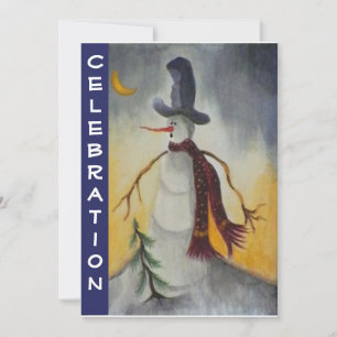 Invitación Fiesta de vacaciones de Snowman, arte popular prim