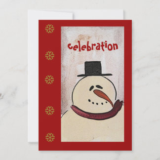 Invitación Fiesta de vacaciones de Snowman, arte popular prim
