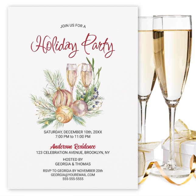 Invitación Fiesta de vacaciones de vidrio de champagne (Subido por el creador)