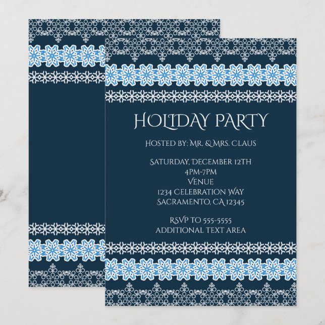 Invitación Fiesta de vacaciones elegante de encaje de inviern (Anverso / Reverso)