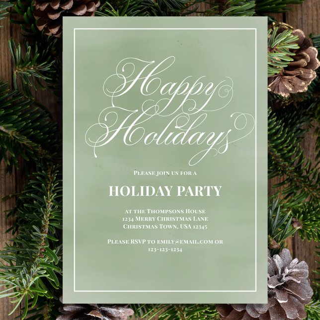 Invitación Fiesta de vacaciones feliz guión de caligrafía ver (Holiday party custom invitation card with calligraphy script. )