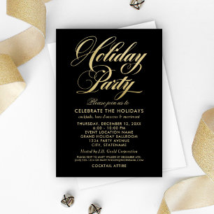 Invitación Fiesta de vacaciones glamurosa en negro y dorado