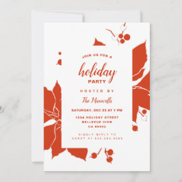 Invitación Fiesta de vacaciones gráficas rojas de Poinsettia