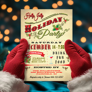 Invitación Fiesta de Vacaciones Holly Jolly Antiguas