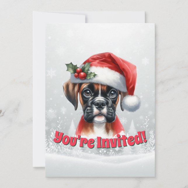 Invitación Fiesta de vacaciones Jingle Paws y Boxer Dog Joy (Anverso)