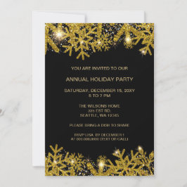 Invitación Fiesta de vacaciones modernas en negro y oro