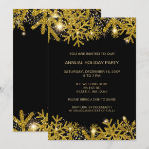 Invitación Fiesta de vacaciones modernas en negro y oro