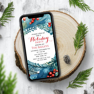 Invitación Fiesta de vacaciones Navidades elegantes Floral Wr