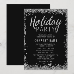 Invitación Fiesta de vacaciones negras de Purpurina de imitac