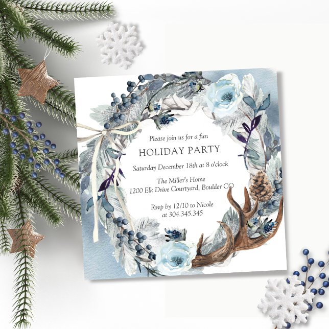 Invitación Fiesta de vacaciones o Navidades, guirnalda azul r (Subido por el creador)