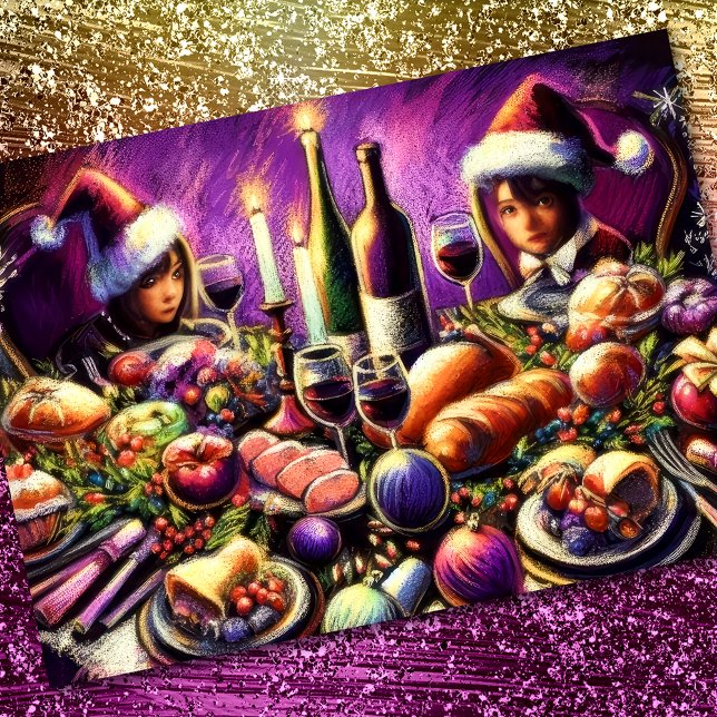 Invitación Fiesta de vacaciones Pastel Dibujo Funny Purple (Subido por el creador)