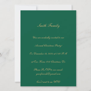 Invitación Fiesta de vacaciones personalizable verde y dorado