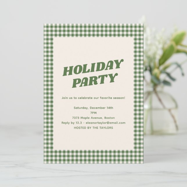 Invitación Fiesta de vacaciones personalizada de cuadros ging (Anverso de pie)