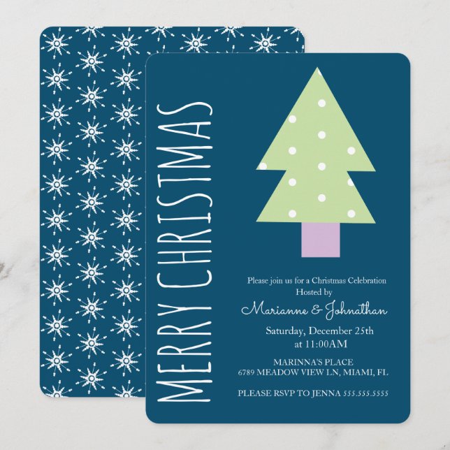 Invitación Fiesta de vacaciones rosa verde del árbol de Navid (Anverso / Reverso)