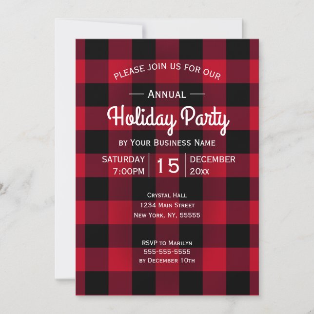 Invitación Fiesta de vacaciones rusas Red Buffalo Plaid Corpo (Anverso)