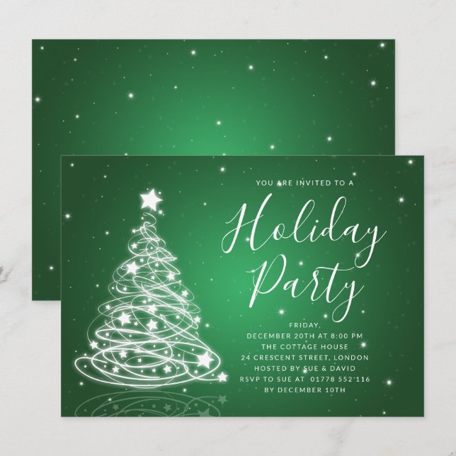 Invitación Fiesta de vacaciones verdes del árbol de Navidad m (Anverso / Reverso)