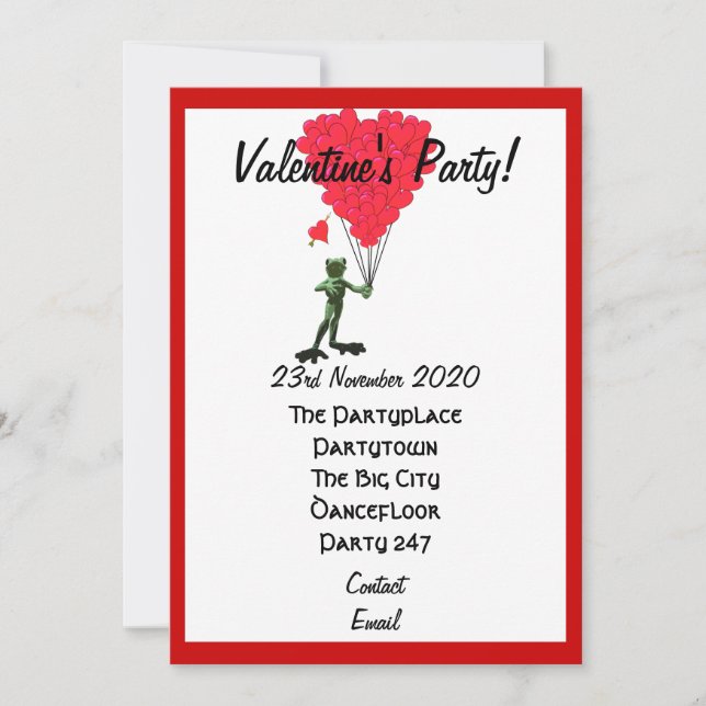 Invitación Fiesta de valentinas de rana divertida (Anverso)