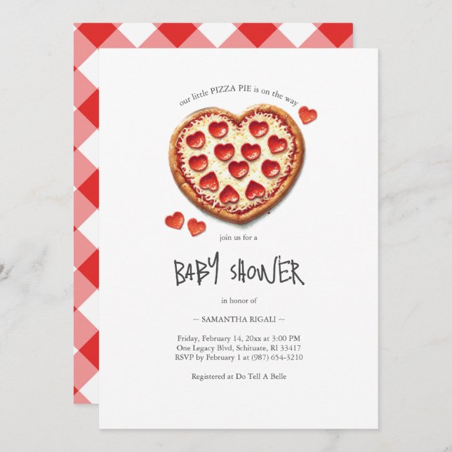 Invitación Fiesta de Valentines Baby Shower Pizza (Anverso / Reverso)