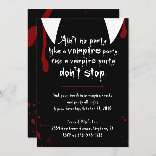 Invitación Fiesta de vampiros no paren Halloween (Anverso / Reverso)