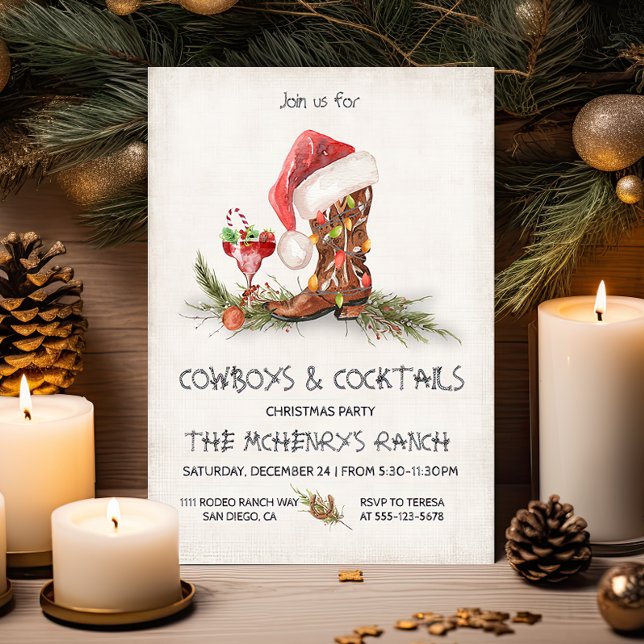 Invitación Fiesta de Vaqueros Rústicos y Navidades de cóctele (Subido por el creador)