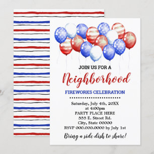Invitación Fiesta de Vecindad de los Globos Rojos Blancos y A