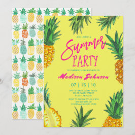 Invitación Fiesta de verano amarillo de moda | Piña