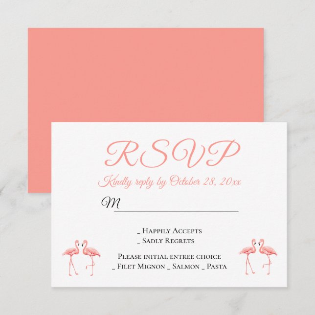 Invitación Fiesta de verano Boda RSVP Rosado Flamingos (Anverso / Reverso)