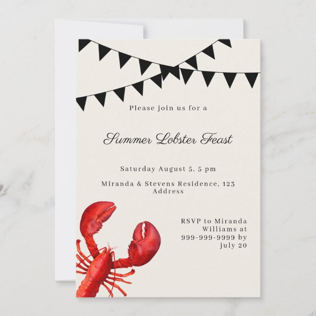 Invitación Fiesta de verano con banquete de langosta (Anverso)