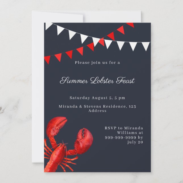 Invitación Fiesta de verano con banquete de langosta (Anverso)