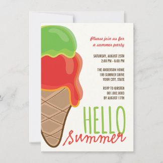 Invitación Fiesta de verano con cono de helado de cereza y li