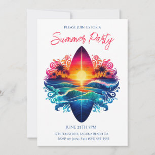 Invitación Fiesta de verano - Cursos de Surfboard al atardece