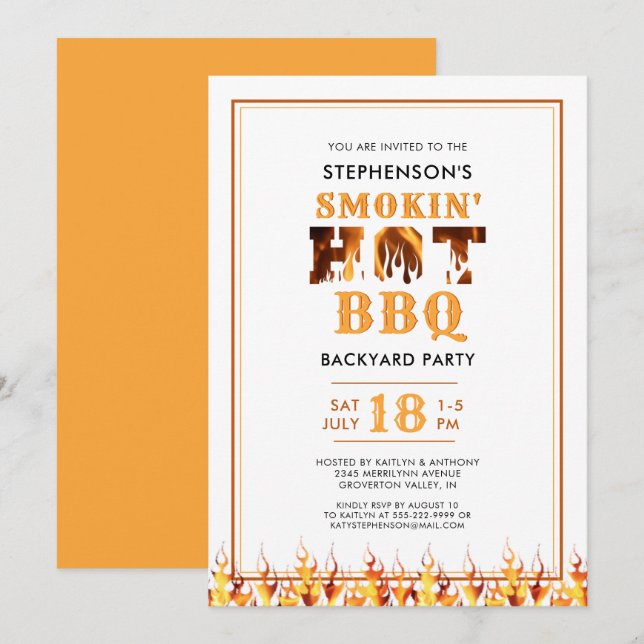 Invitación Fiesta de verano de BBQ Smoker Backyard (Anverso / Reverso)