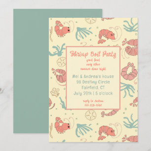 Invitación Fiesta de verano de camarones dibujados con fantas