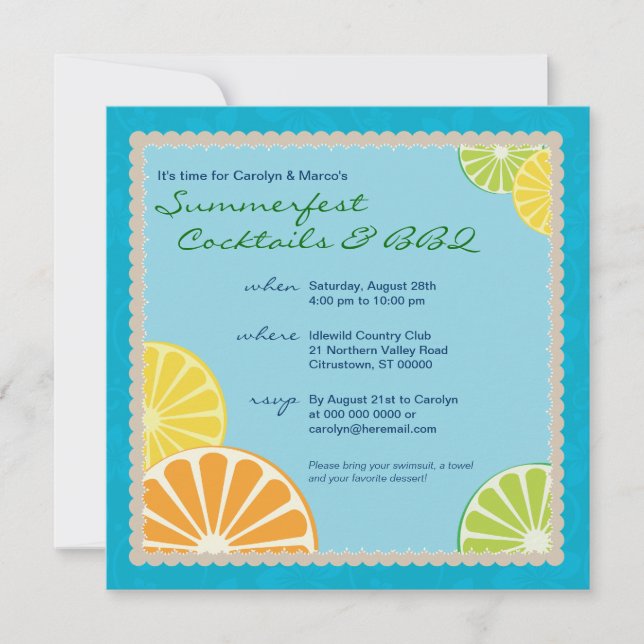 Invitación Fiesta de verano de Citrus (Anverso)