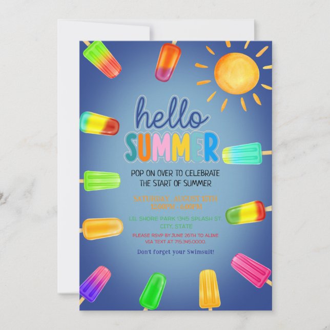 Invitación Fiesta de verano de Cute Hello (Anverso)