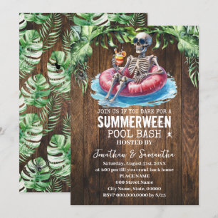 Invitación Fiesta de verano de esqueletos en la piscina tropi