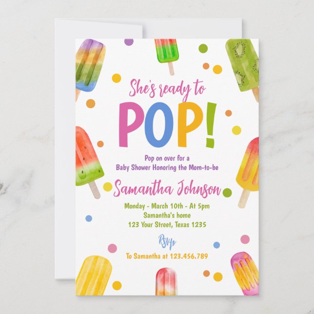 Invitación Fiesta de verano de la ducha de bebé Popsicle (Anverso)