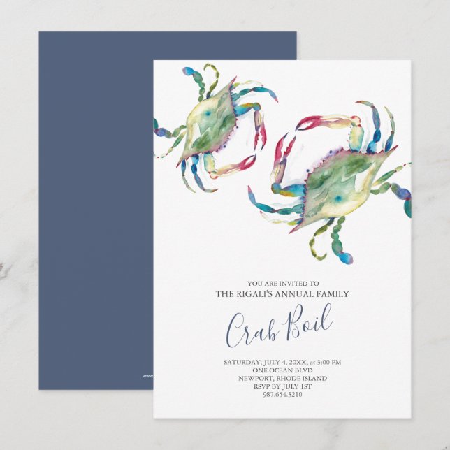 Invitación Fiesta de verano de la familia Crab Boil (Anverso / Reverso)