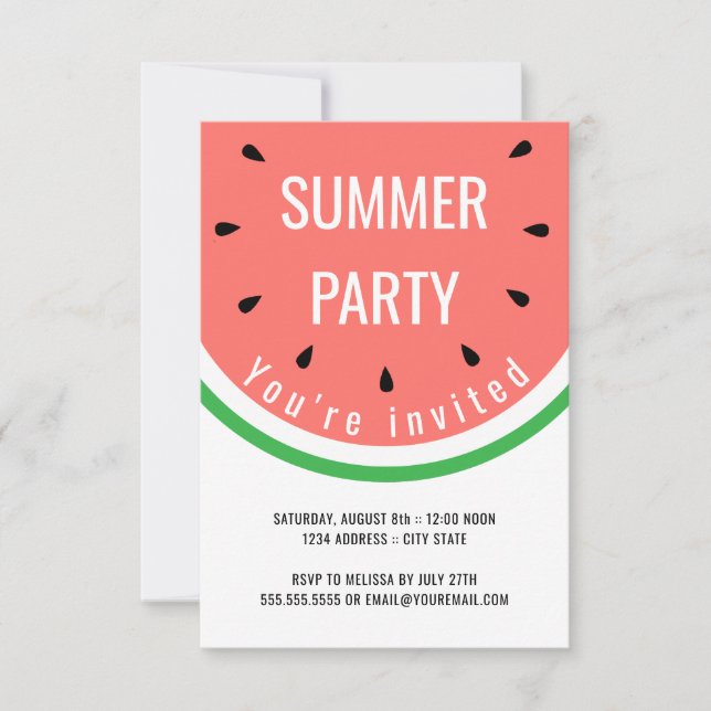 Invitación fiesta de verano de la sandía (Anverso)