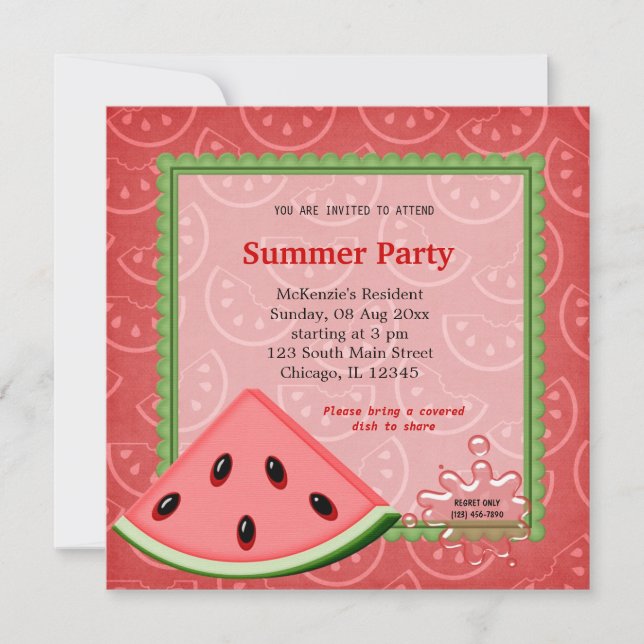 Invitación Fiesta de verano de la sandía (Anverso)