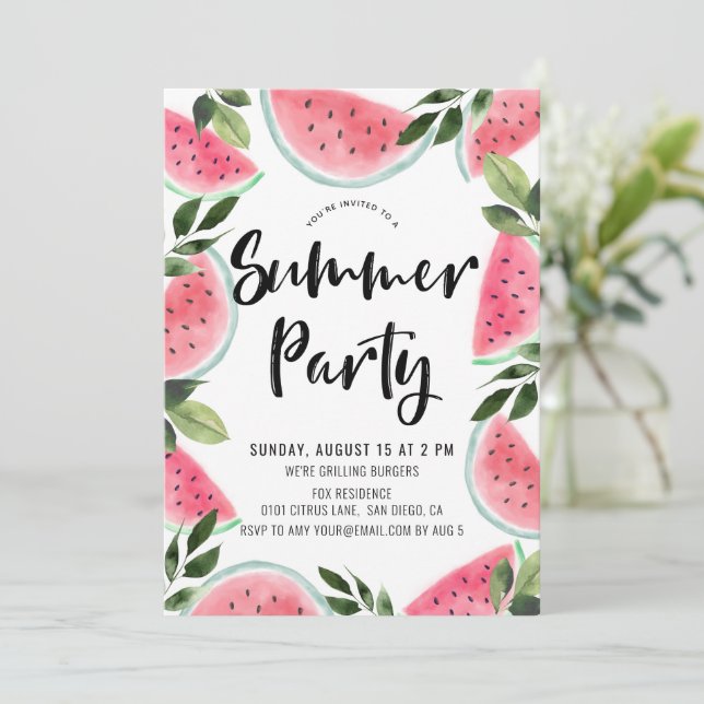 Invitación Fiesta de verano de la sandía rosa (Anverso de pie)