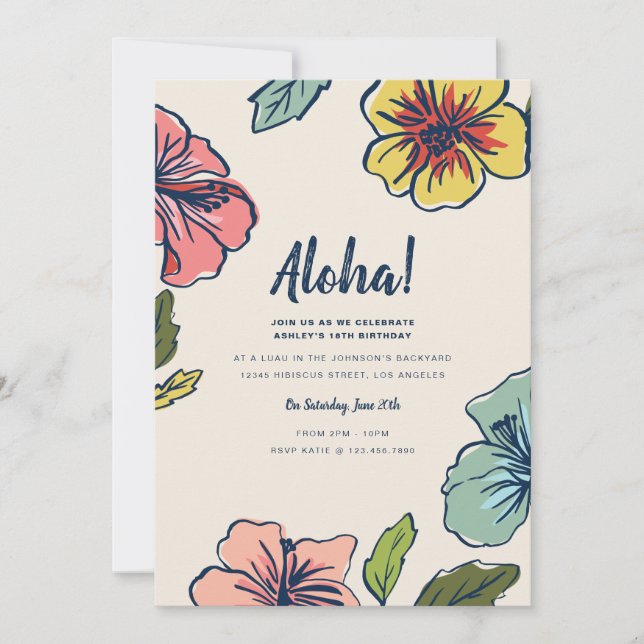 Invitación Fiesta de verano de las flores de Aloha Hawaiian (Anverso)