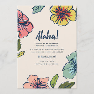 Invitación Fiesta de verano de las flores de Aloha Hawaiian