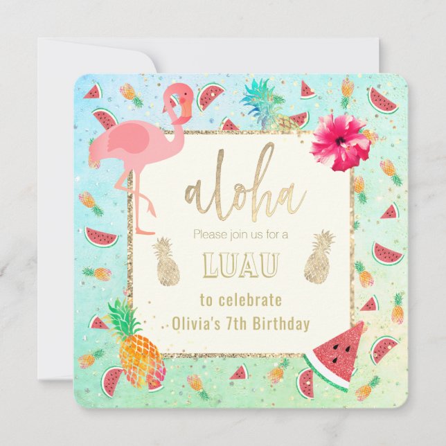 Invitación fiesta de verano de luau (Anverso)