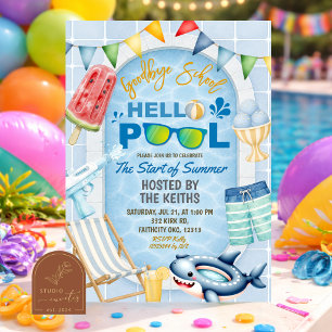 Invitación Fiesta de verano de niños, hola piscina, adiós esc